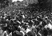 A crowd gathers to watch the Harlem Cultural Festival festivities on August 11, 1968.d